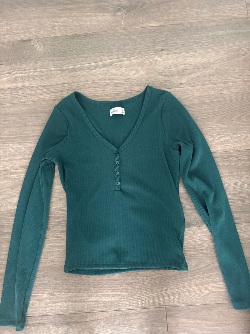 Hollister Teal Ribbed V-Neck Henley Top
